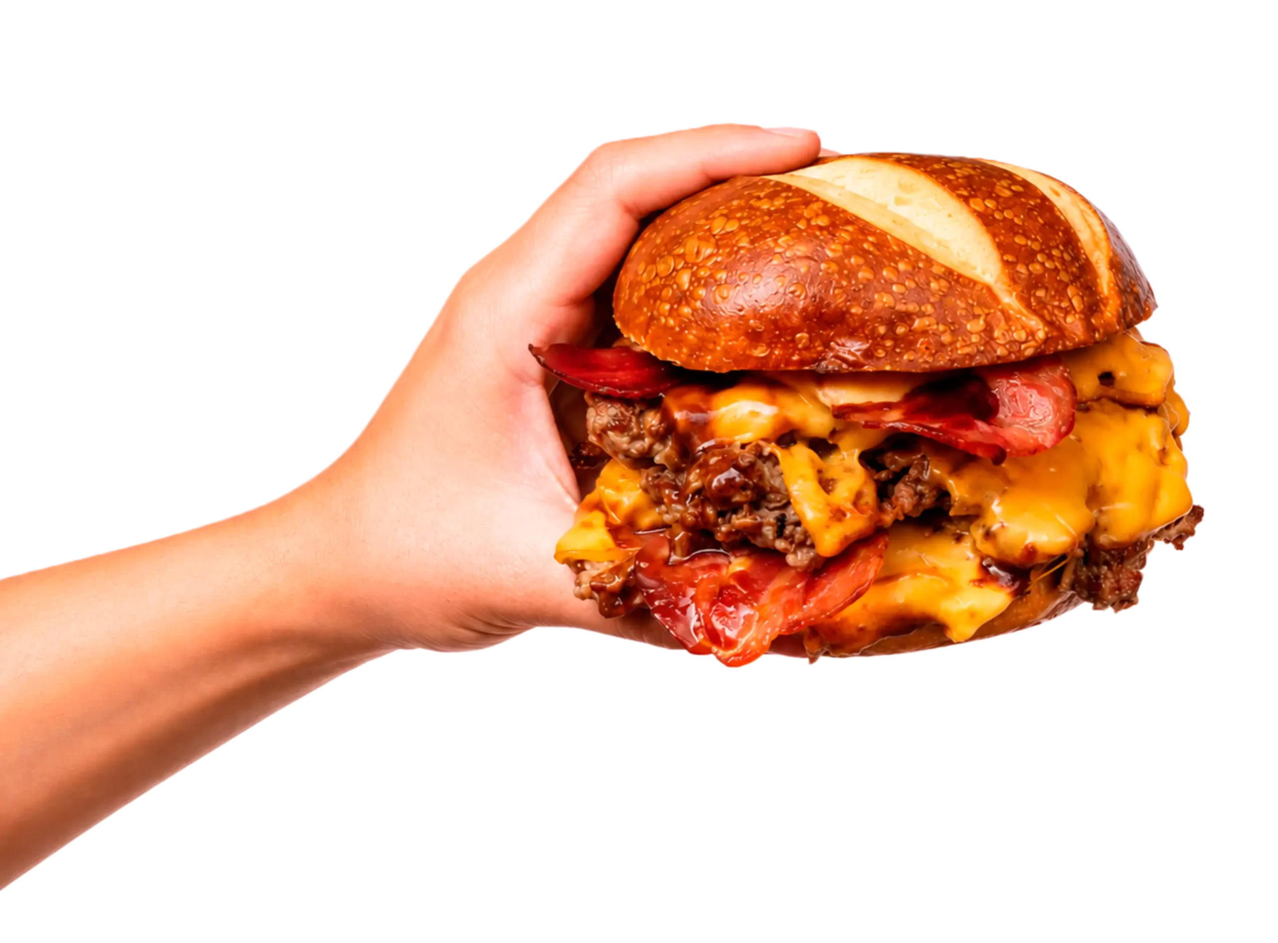 brazo sosteniendo hamburguesa big bacon