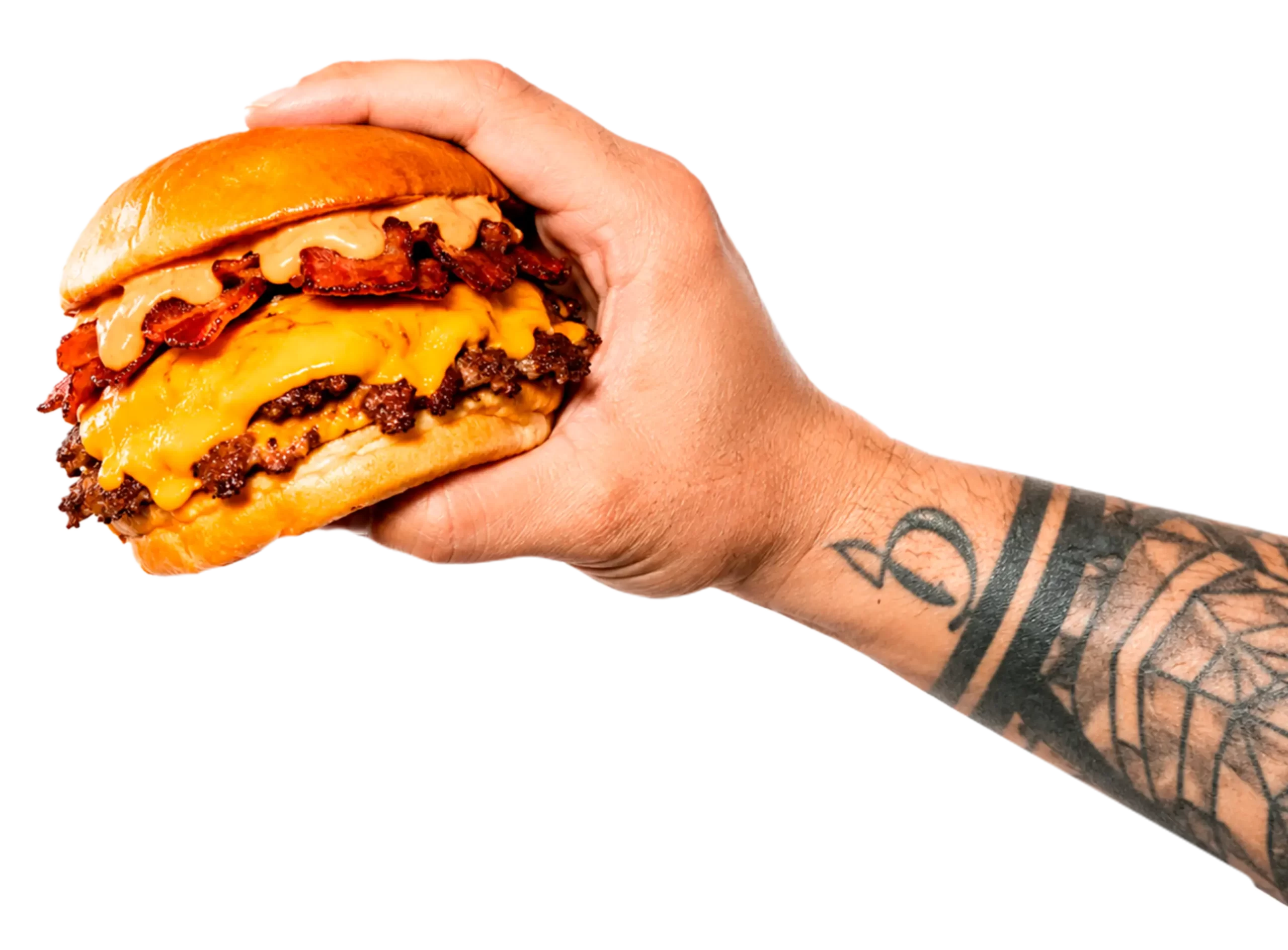 brazo sosteniendo hamburguesa bros burger